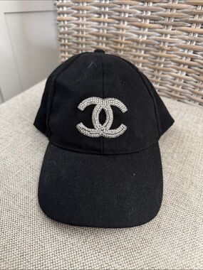 Black Baseball Cap with Crystal CC Emblem